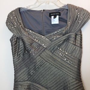 Tadashi Shoji Gold Pleated & Studded Fitted Dress